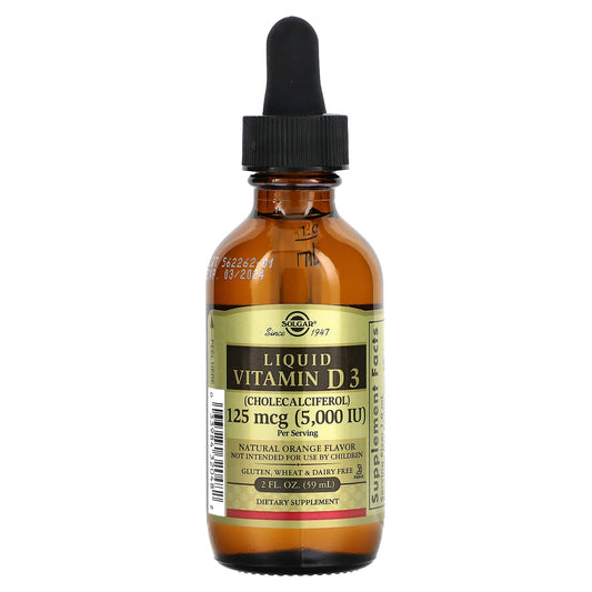 Solgar, Liquid Vitamin D3, Natural Orange , 125 mcg (5,000 IU), 2 fl oz (59 ml) - Image 1