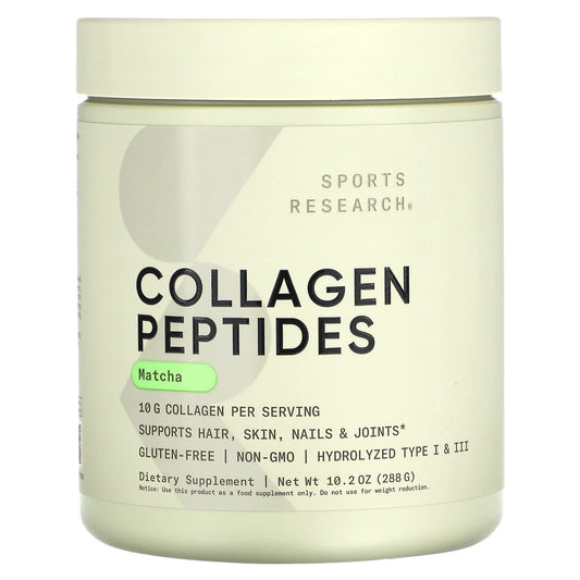 Sports Research, Collagen Peptides, Matcha, 10.2 oz (288 g) - Image 1