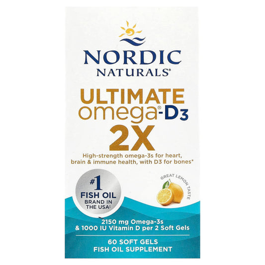 Nordic Naturals, Ultimate Omega®-D3 2X, Great Lemon, 60 Soft Gels - Image 1
