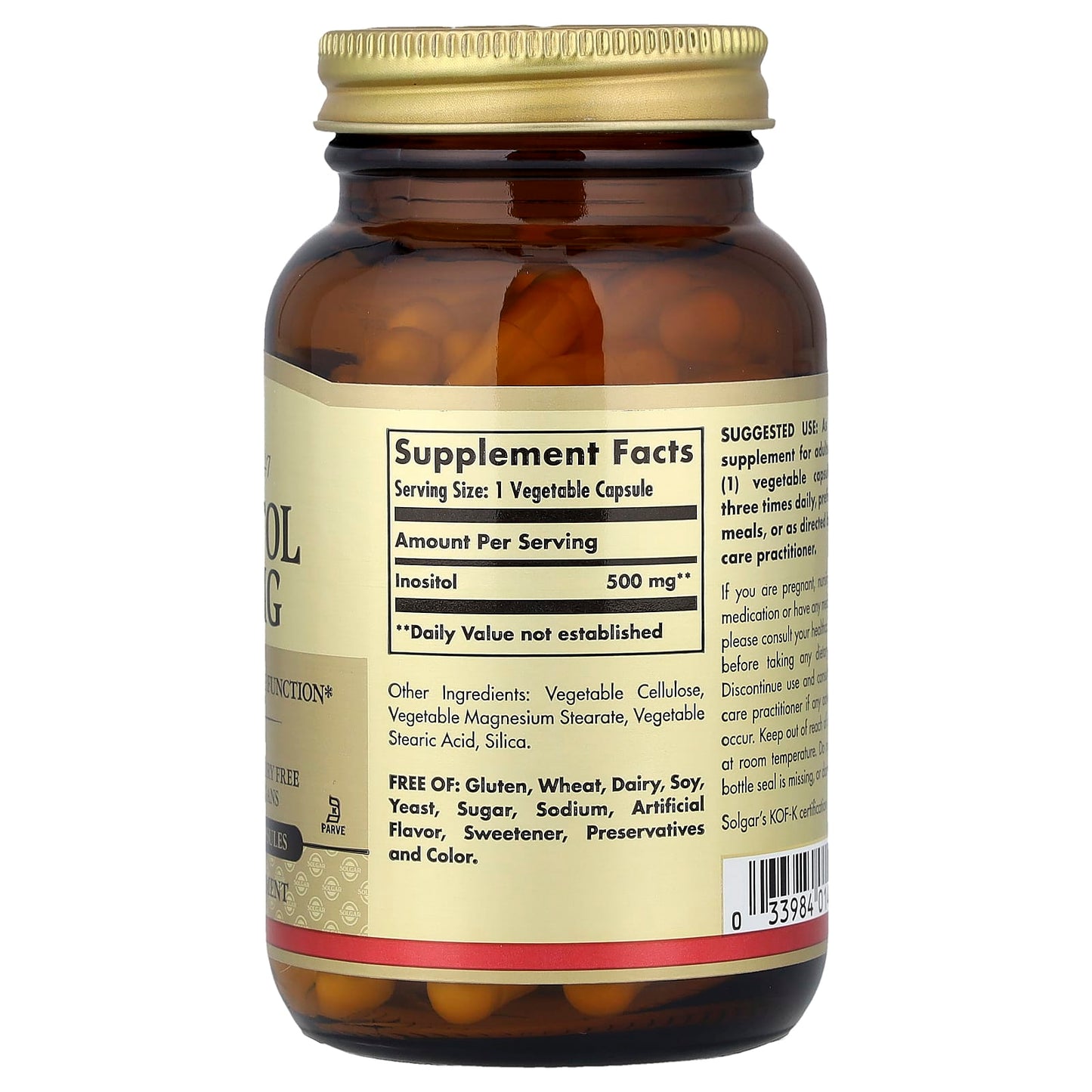 Solgar, Inositol, 500 mg, 100 Vegetable Capsules - Image 2