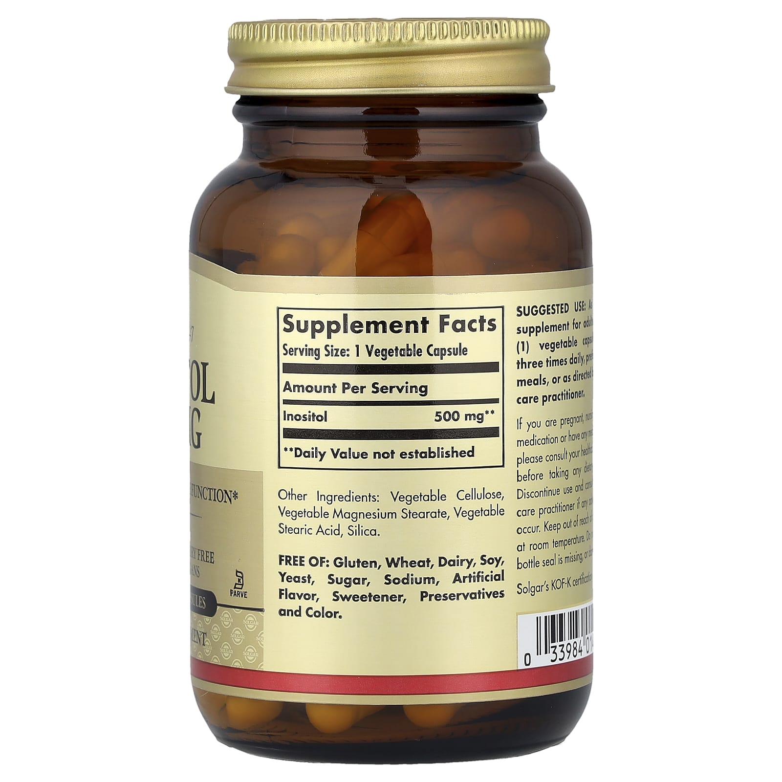 Solgar, Inositol, 500 mg, 100 Vegetable Capsules - Image 2