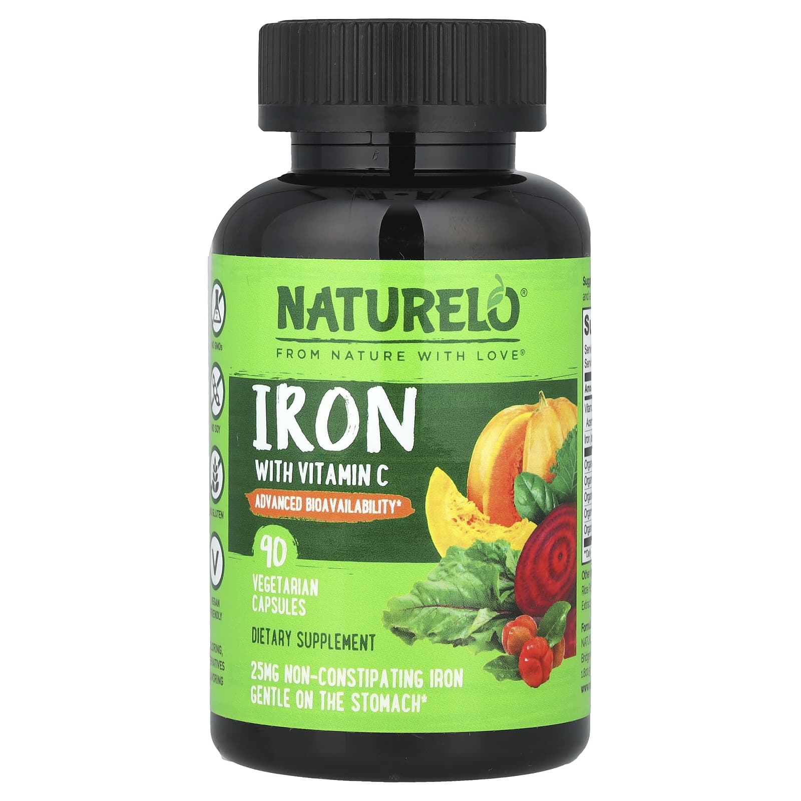 NATURELO, Iron With Vitamin C, 90 Vegetarian Capsules - Image 1