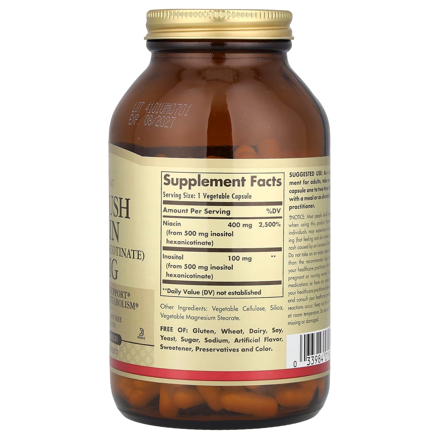 Solgar, No-Flush Niacin, (Inositol Hexanicotinate), 500 mg, 250 Vegetable Capsules - Image 2