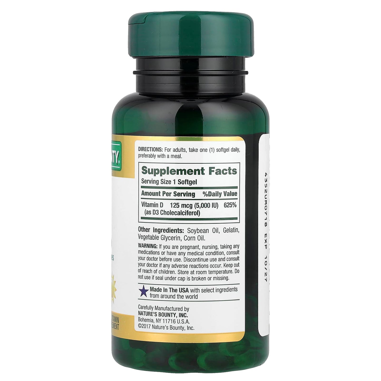 Nature's Bounty, Vitamin D3, 125 mcg (5,000 IU), 150 Rapid Release Softgels - Image 2