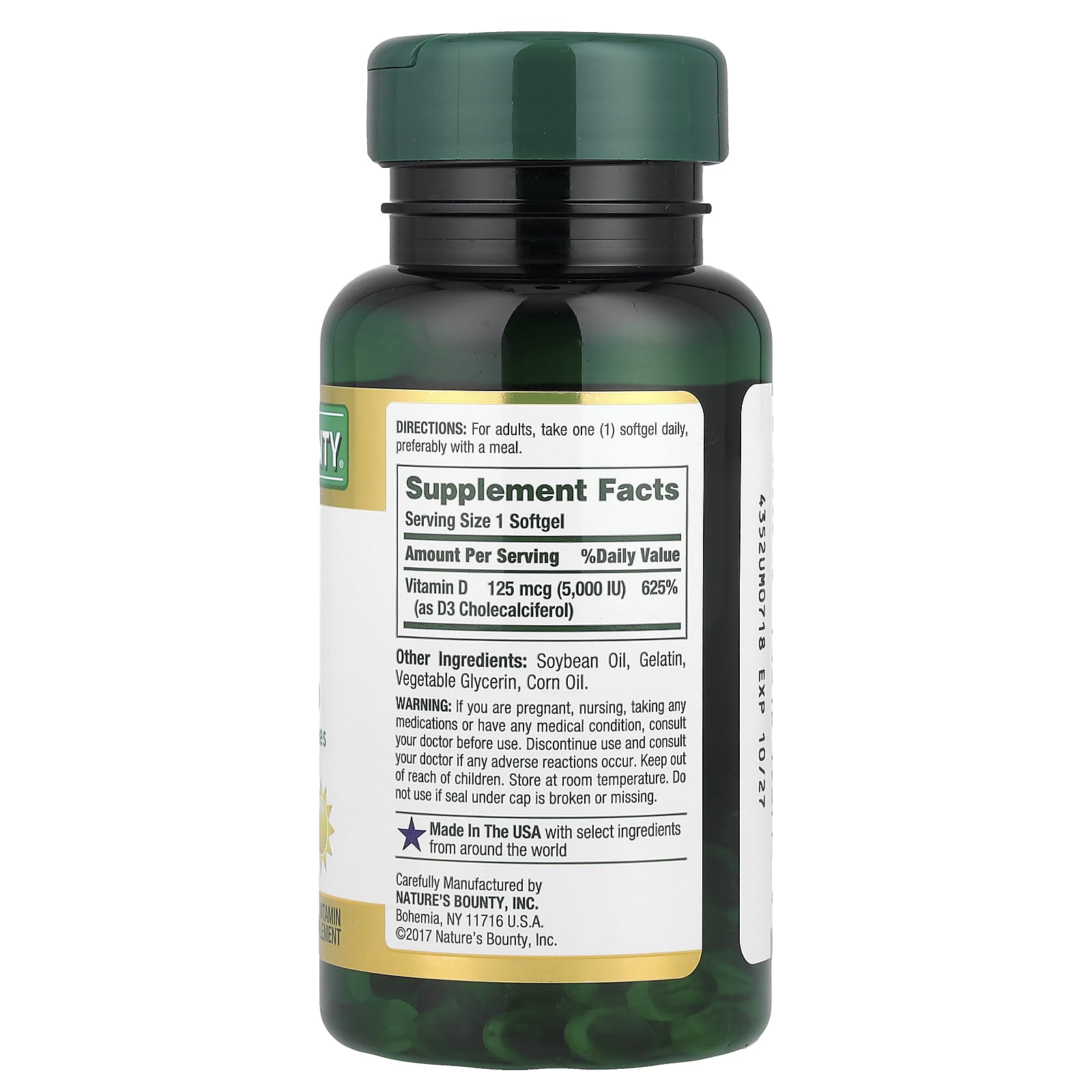 Nature's Bounty, Vitamin D3, 125 mcg (5,000 IU), 150 Rapid Release Softgels - Image 2