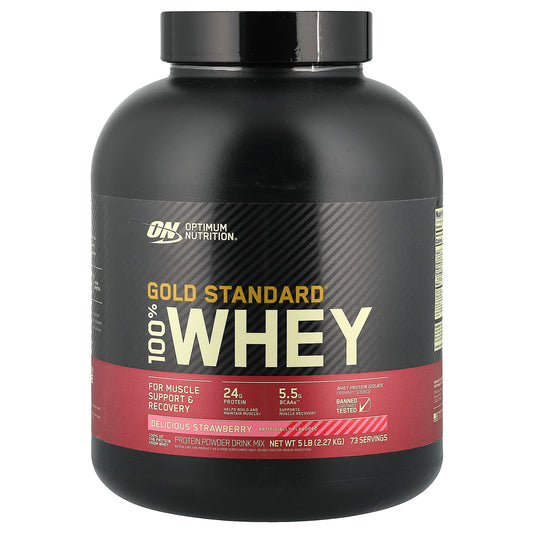 Optimum Nutrition, Gold Standard® 100% Whey, Delicious Strawberry, 5 lb (2.27 kg) - Image 1