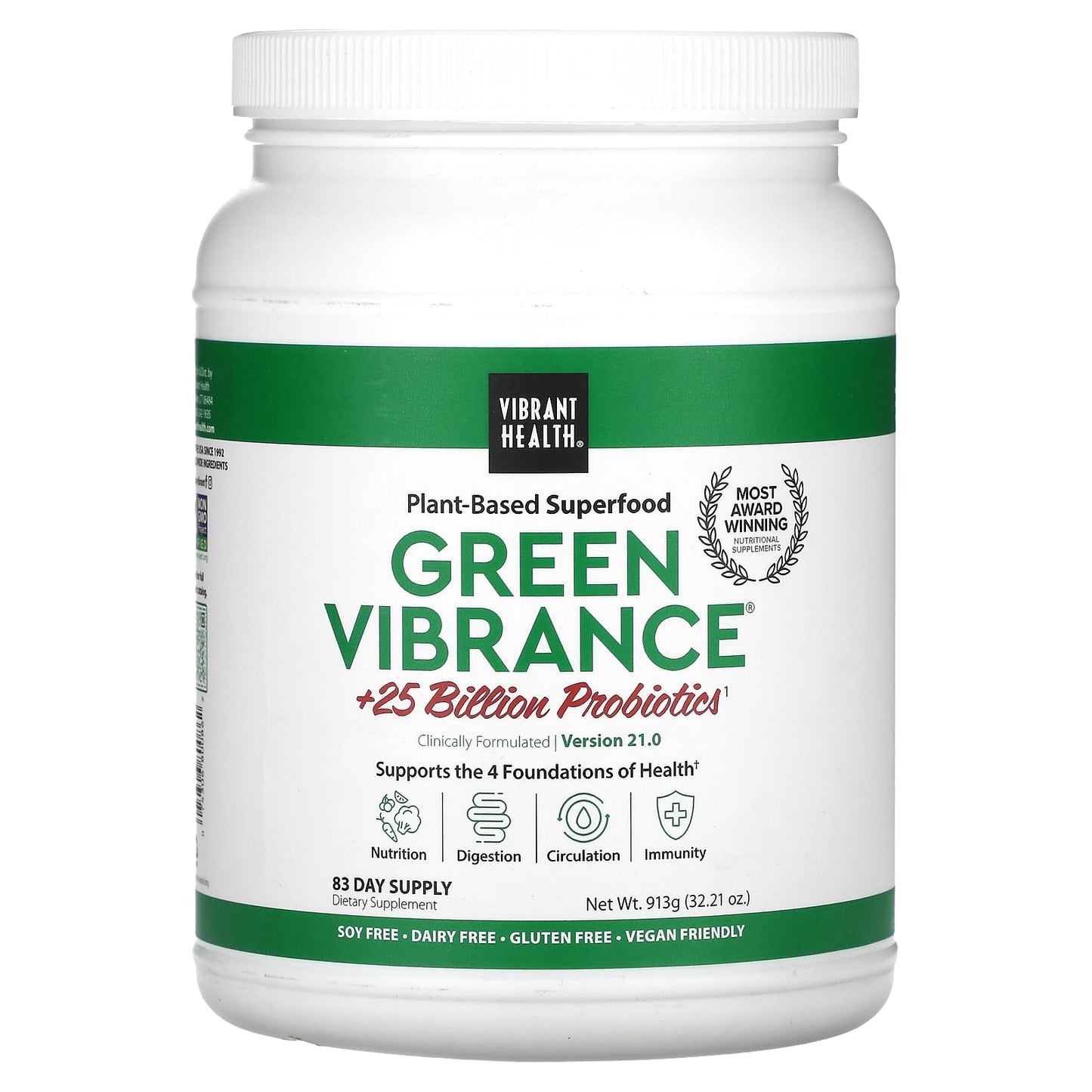 Vibrant Health, Green Vibrance +25 Billion Probiotics, Version 21.0, 32.21 oz (913 g) - Image 1