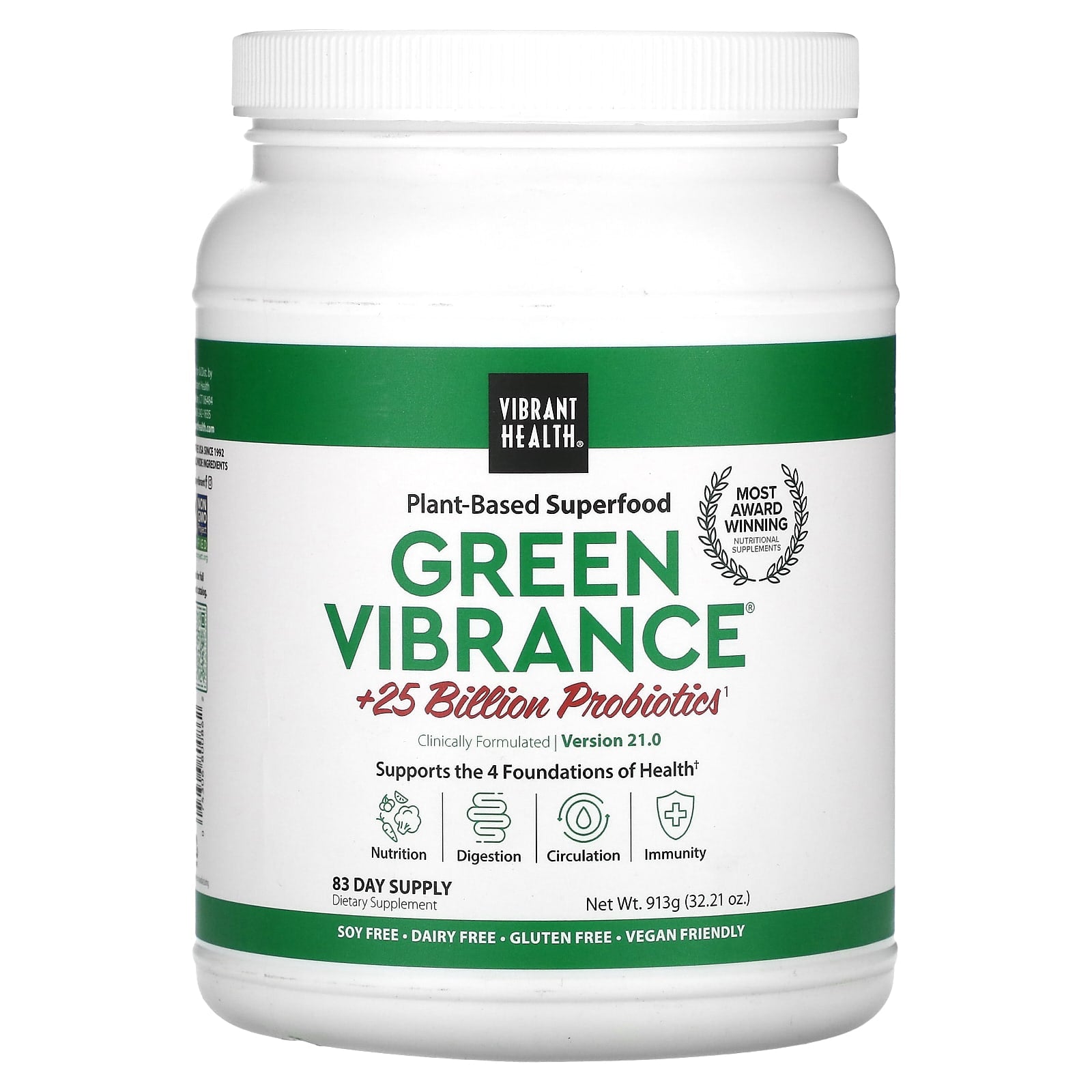 Vibrant Health, Green Vibrance +25 Billion Probiotics, Version 21.0, 32.21 oz (913 g) - Image 1