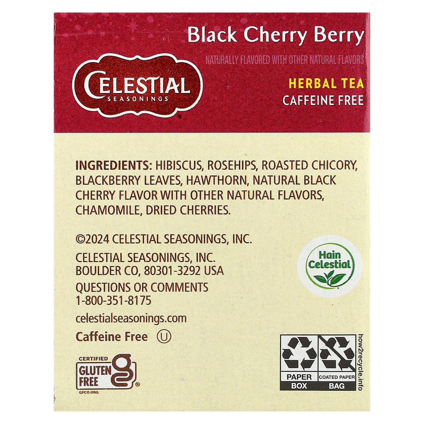Celestial Seasonings Black Cherry Berry Herbal Tea, Caffeine Free, 20 Tea Bags - Image 2