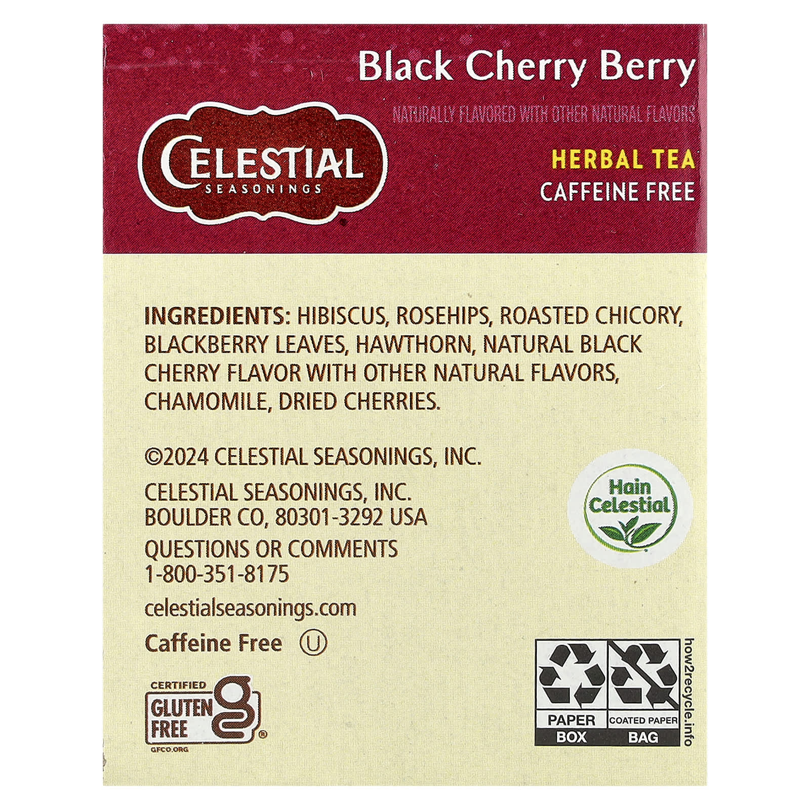 Celestial Seasonings Black Cherry Berry Herbal Tea, Caffeine Free, 20 Tea Bags - Image 2