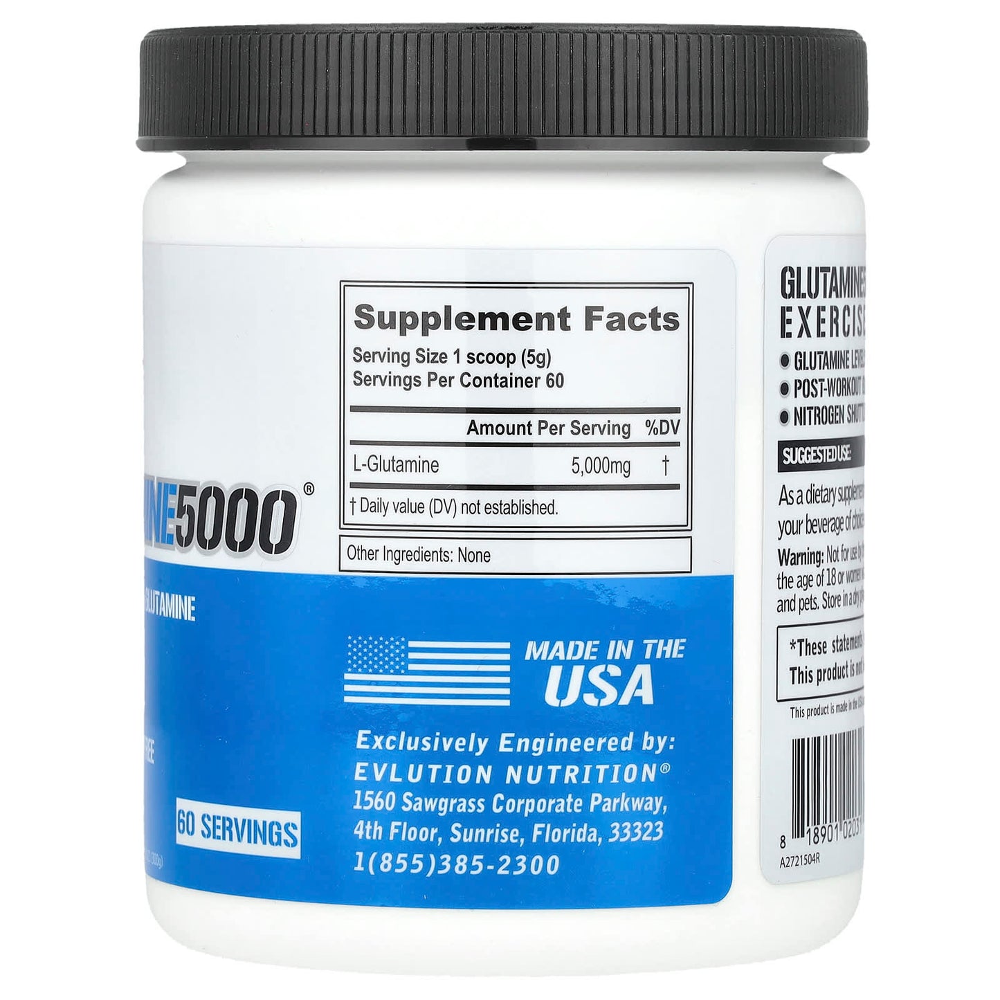EVLution Nutrition Glutamine5000 Unflavored Powder Supplement - Image 2