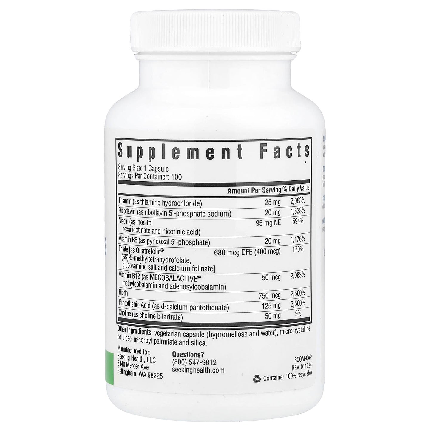 Seeking Health, B Complex Plus With Choline , 100 Vegetarian Capsules - Image 2