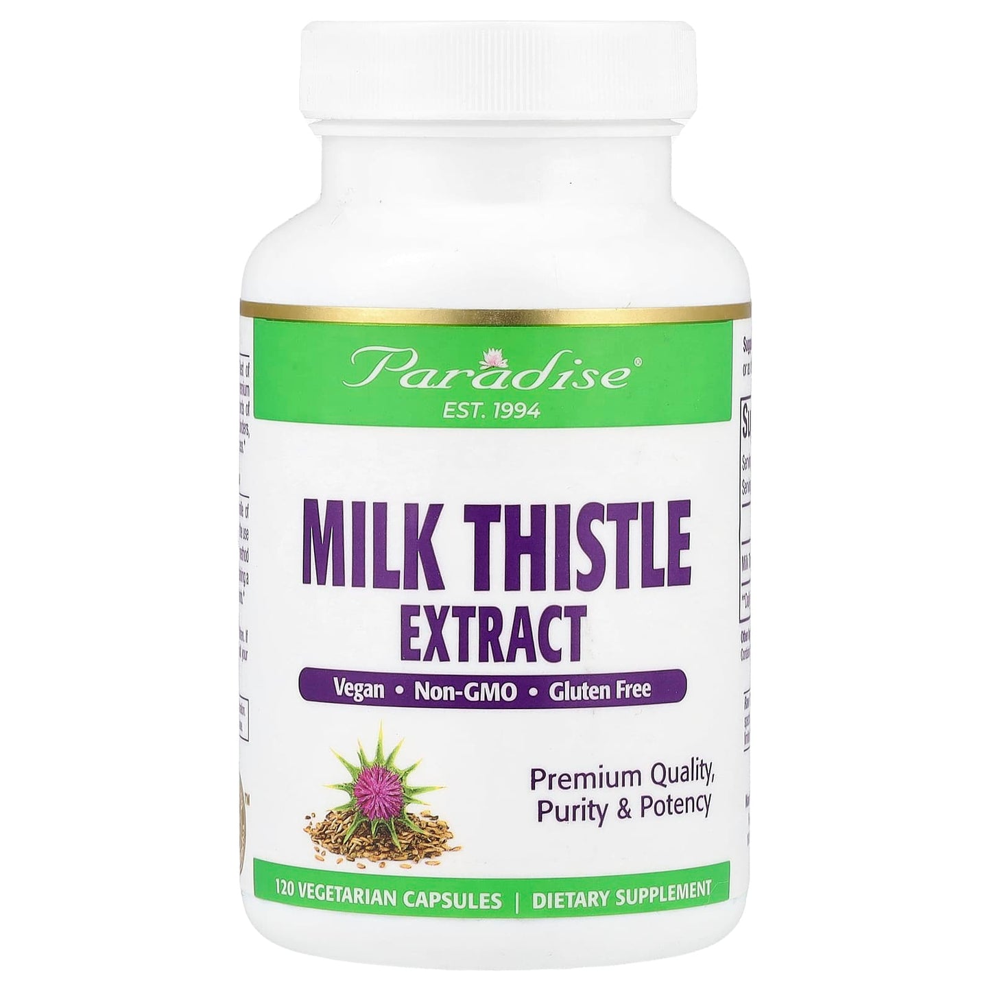 Paradise Herbs, Milk Thistle Extract, 120 Vegetarian Capsules (250 mg per Capsule) - Image 1