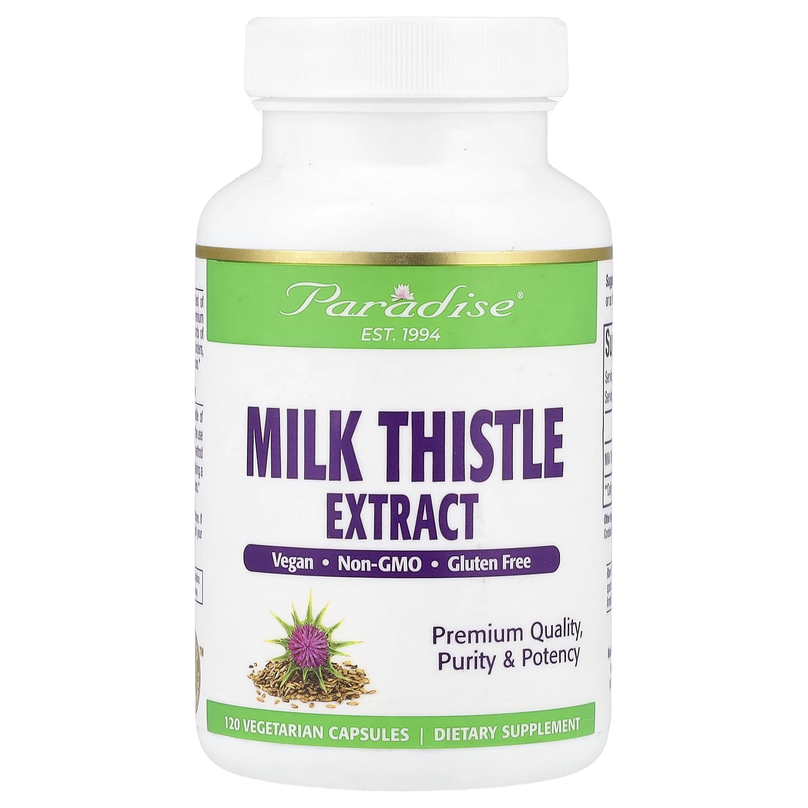 Paradise Herbs, Milk Thistle Extract, 120 Vegetarian Capsules (250 mg per Capsule) - Image 1