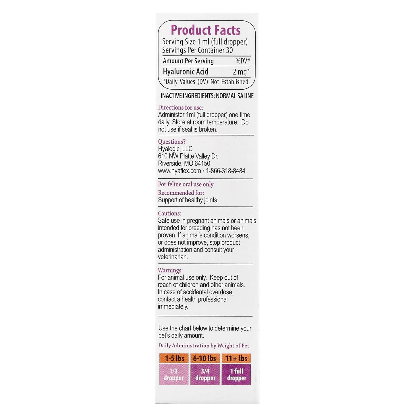 Hyalogic HyaFlex Hyaluronic Acid for Feline Joint Support 30ml - Image 2