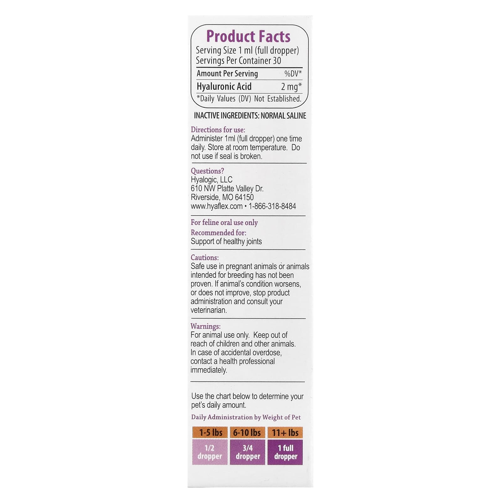 Hyalogic HyaFlex Hyaluronic Acid for Feline Joint Support 30ml - Image 2