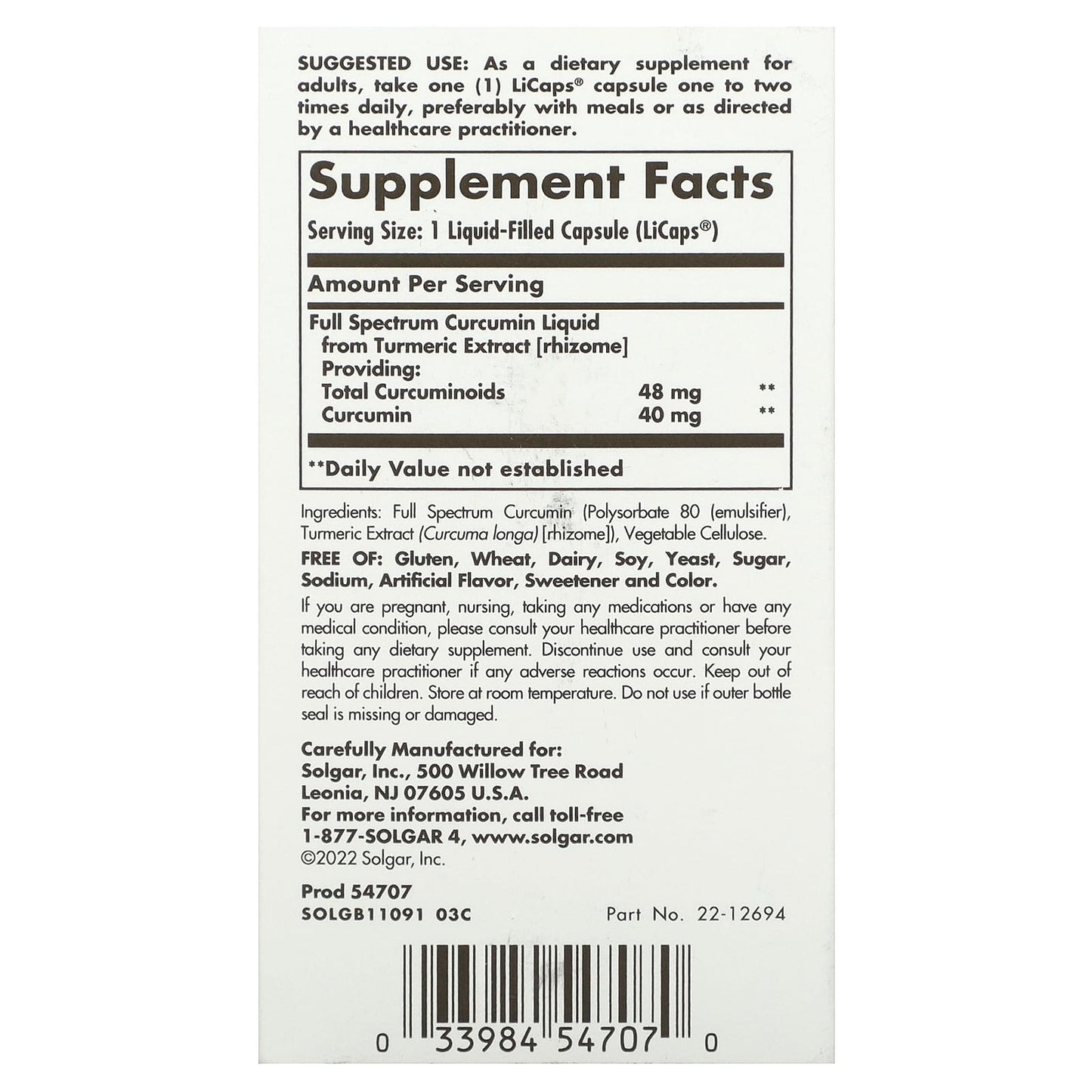 Solgar, Full Spectrum Curcumin, 60 Licaps - Image 2