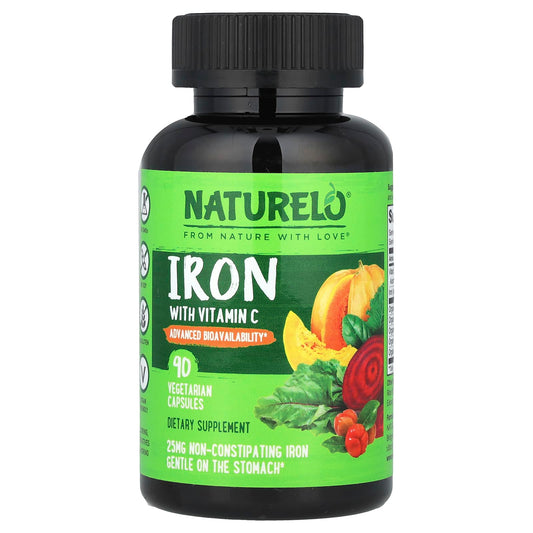 NATURELO, Iron With Vitamin C, 90 Vegetarian Capsules - Image 1