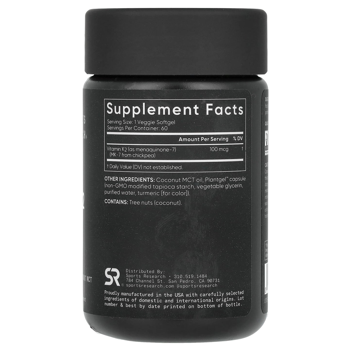 Sports Research, Vitamin K2, Plant-Based, 100 mcg, 60 Veggie Softgels