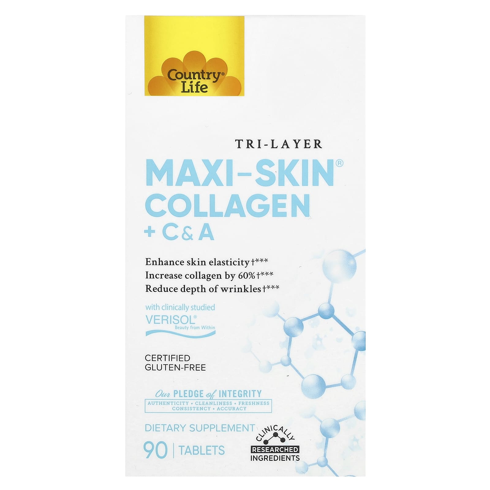 Country Life, Tri Layer Maxi-Skin®, Collagen + C&A, 90 Tablets