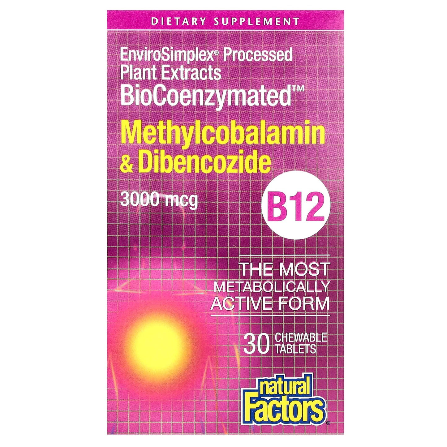 Natural Factors, BioCoenzymated, Methylcobalamin & Dibencozide, B12, 3,000 mcg, 30 Chewable Tablets - Image 1