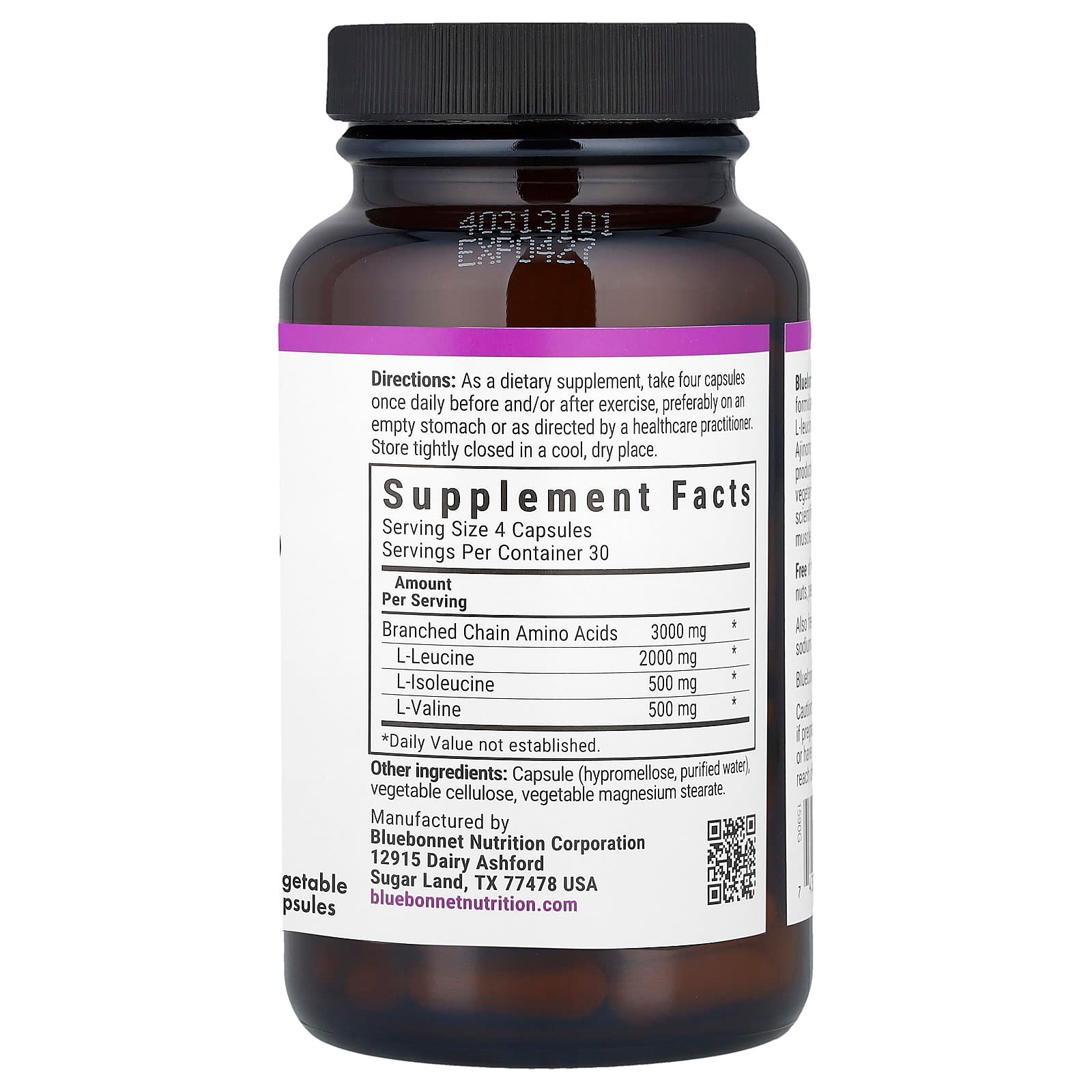 Bluebonnet Nutrition BCAA Supplement, 4:1:1 Ratio, 120 Veggie Capsules - Image 2