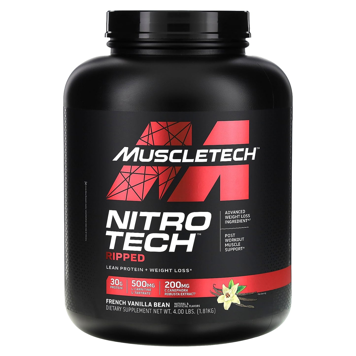 MuscleTech, Nitro-Tech® Ripped, Lean Protein + Weight Loss, French Vanilla Bean, 4 lbs (1.81 kg) - Image 1