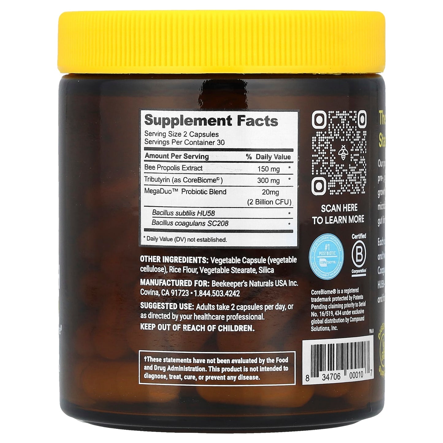 Beekeeper's Naturals Propolis Complete Gut Health Supplement, 60 Capsules - Image 2