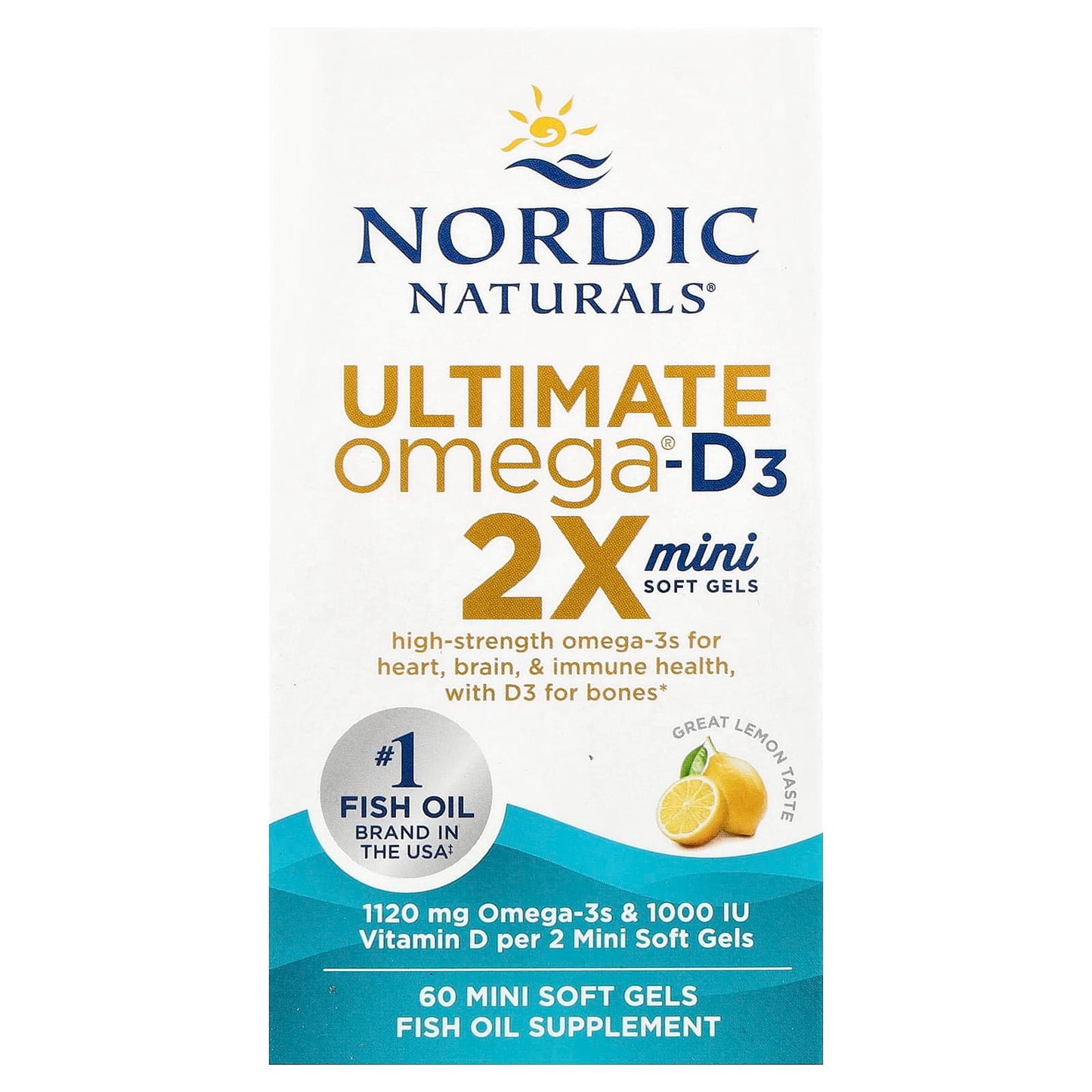 Nordic Naturals, Ultimate Omega®-D3 2X, Lemon, 60 Mini Soft Gels - Image 1