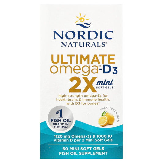 Nordic Naturals, Ultimate Omega®-D3 2X, Lemon, 60 Mini Soft Gels - Image 1