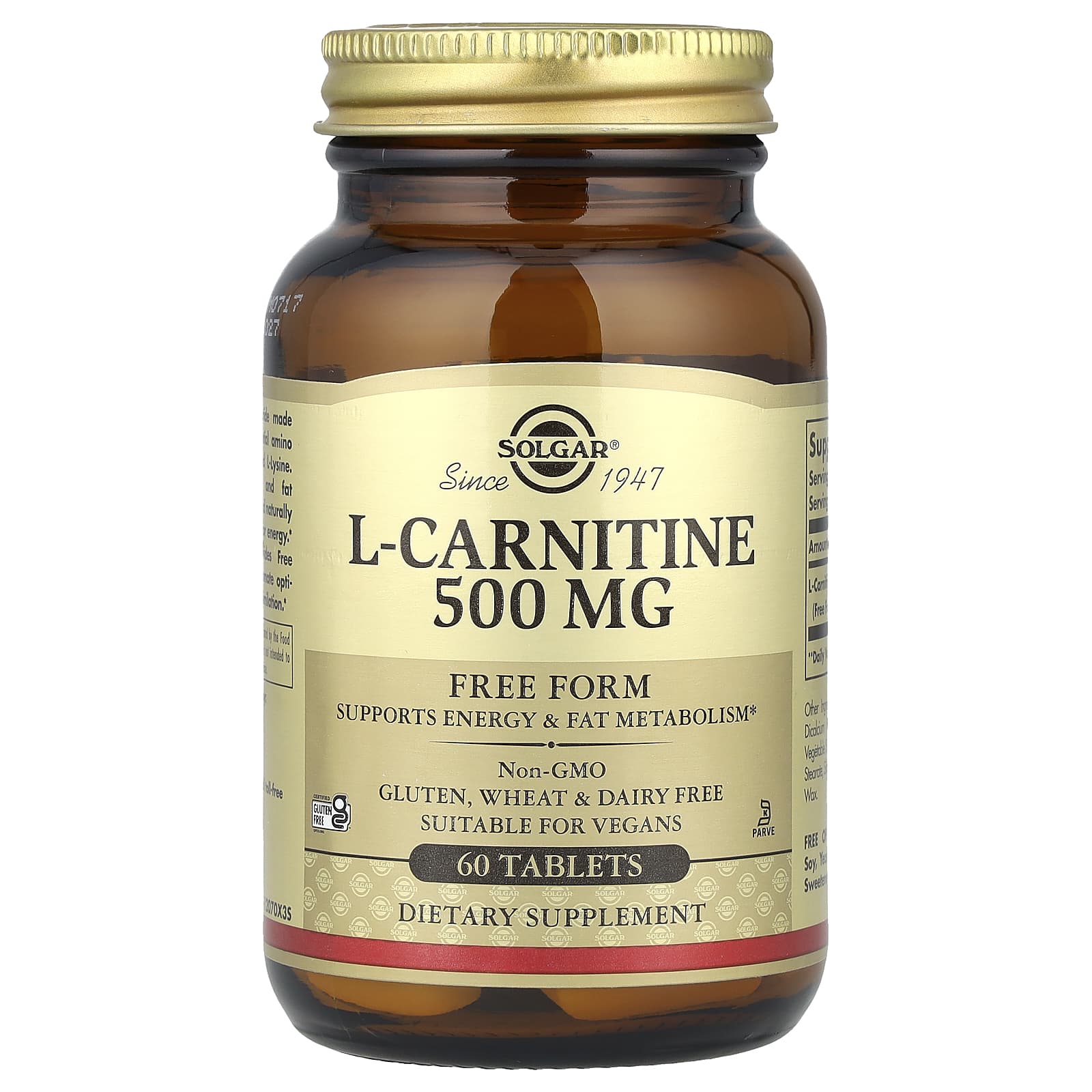 Solgar, L-Carnitine, Free Form, 60 Tablets (500 mg per Tablet) - Image 1