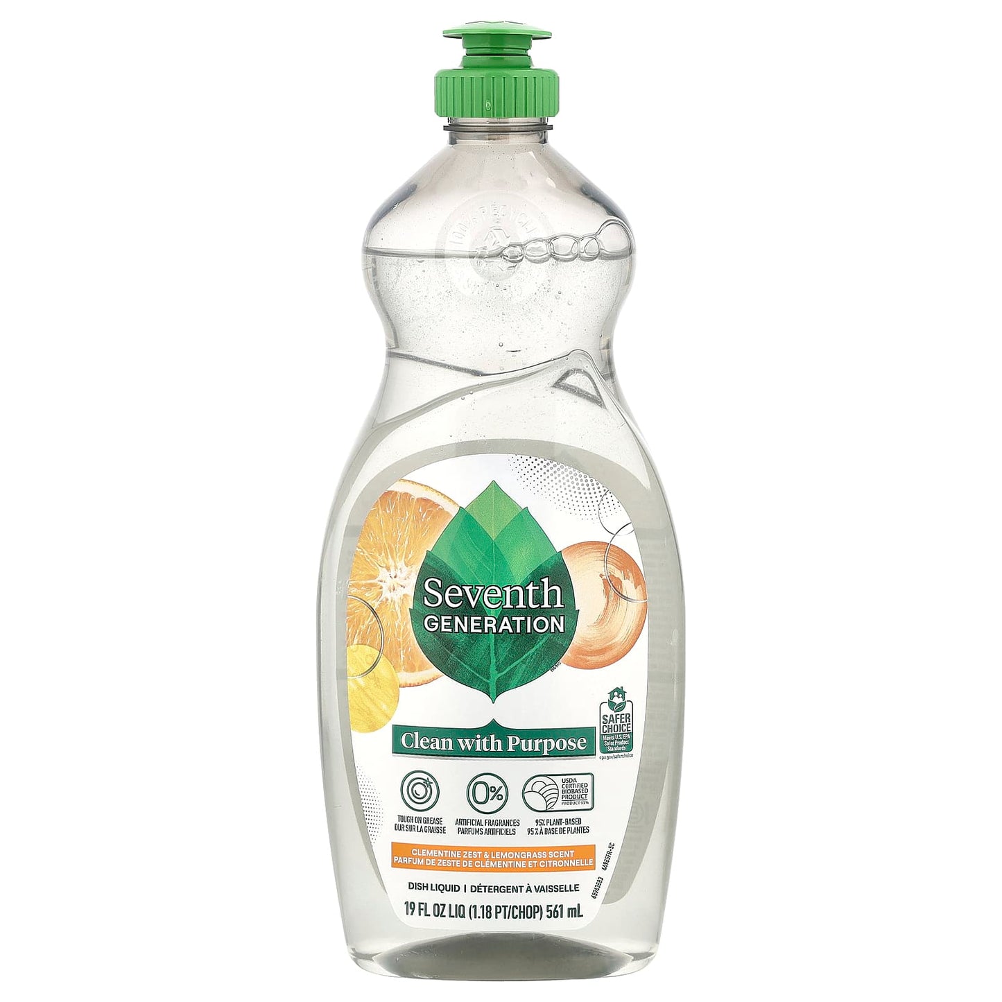 Seventh Generation, Dish Liquid, Clementine Zest & Lemongrass , 19 fl oz (561 ml) - Image 1