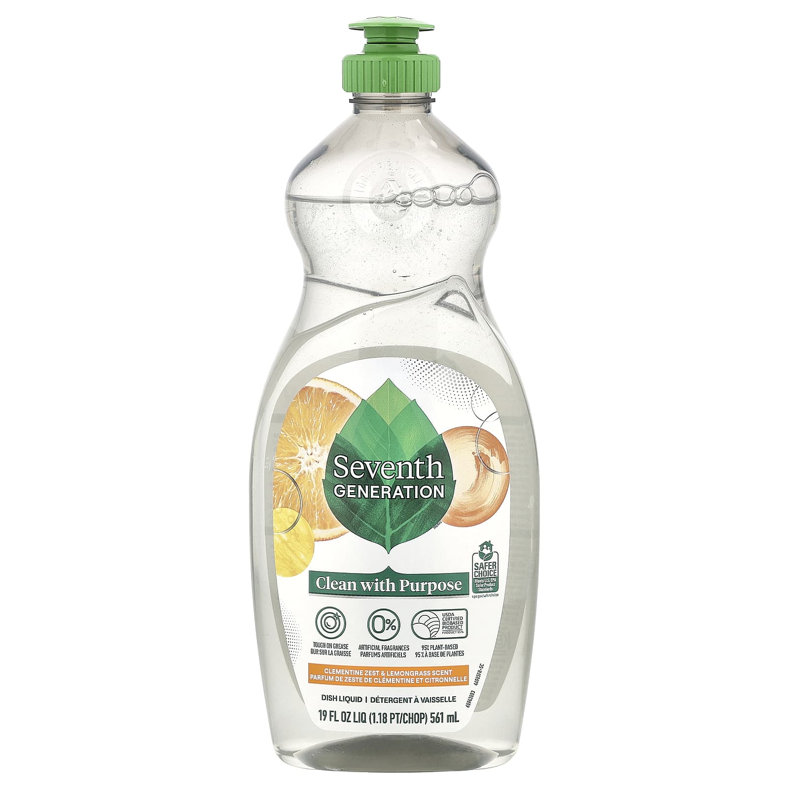 Seventh Generation, Dish Liquid, Clementine Zest & Lemongrass , 19 fl oz (561 ml) - Image 1