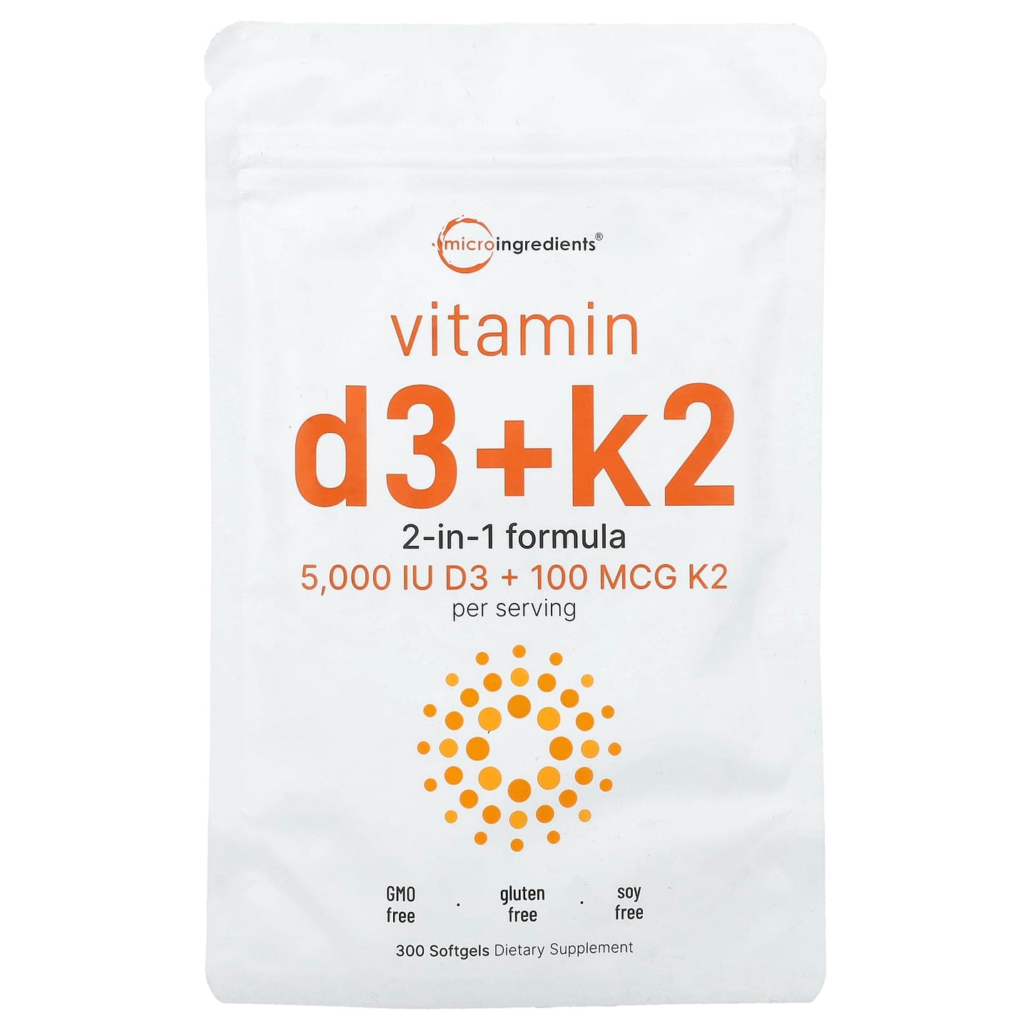 Micro Ingredients, Vitamin D3 + K2, 300 Softgels - Image 1