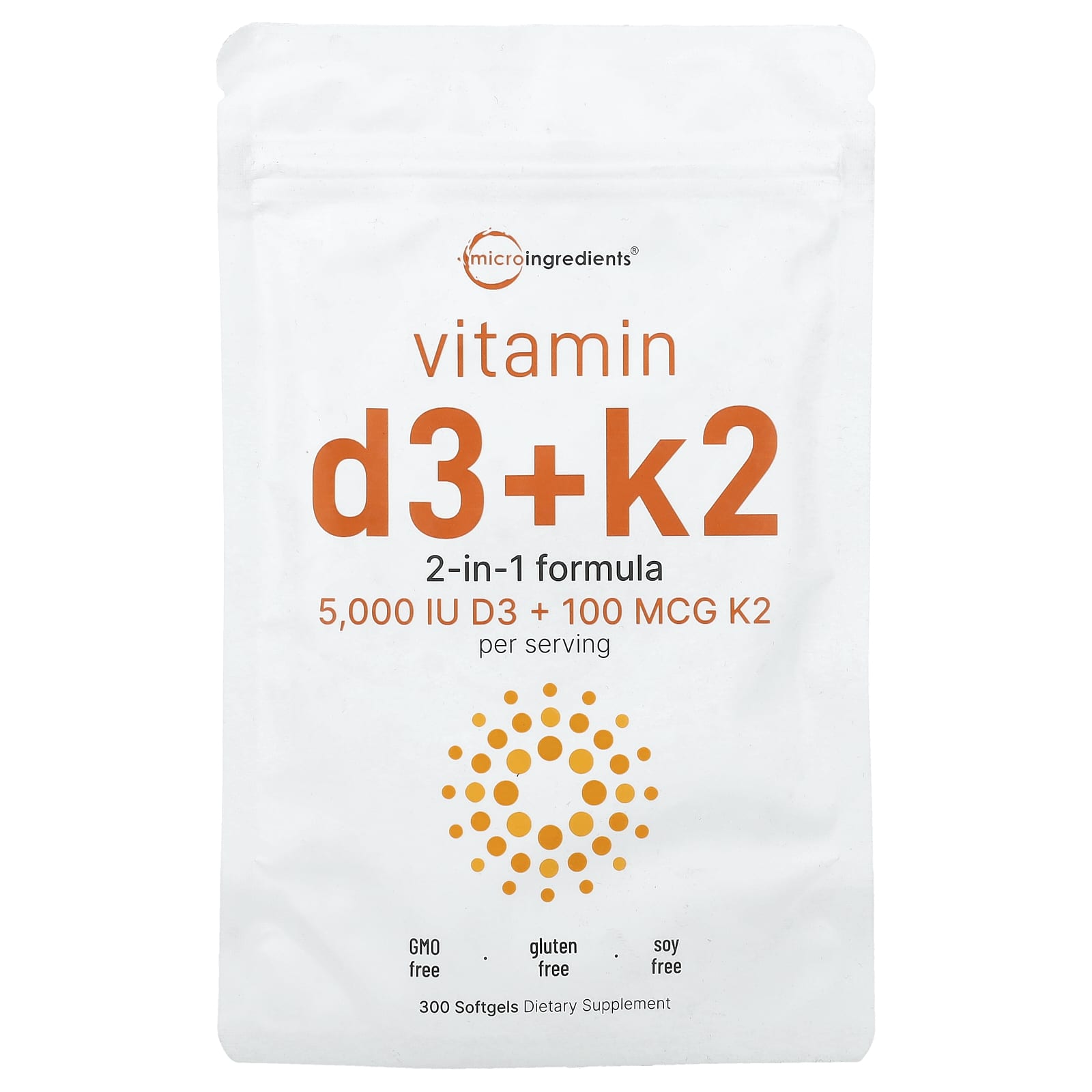 Micro Ingredients, Vitamin D3 + K2, 300 Softgels - Image 1