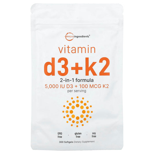 Micro Ingredients, Vitamin D3 + K2, 300 Softgels - Image 1