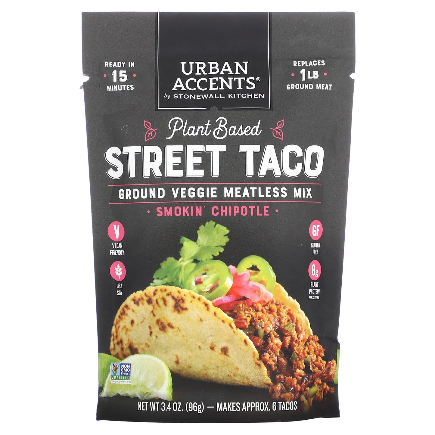 Urban Accents, Plant Based Street Taco, Ground Veggie Meatless Mix, Smokin' Chipotle, 3.4 oz (96 g) - Image 1