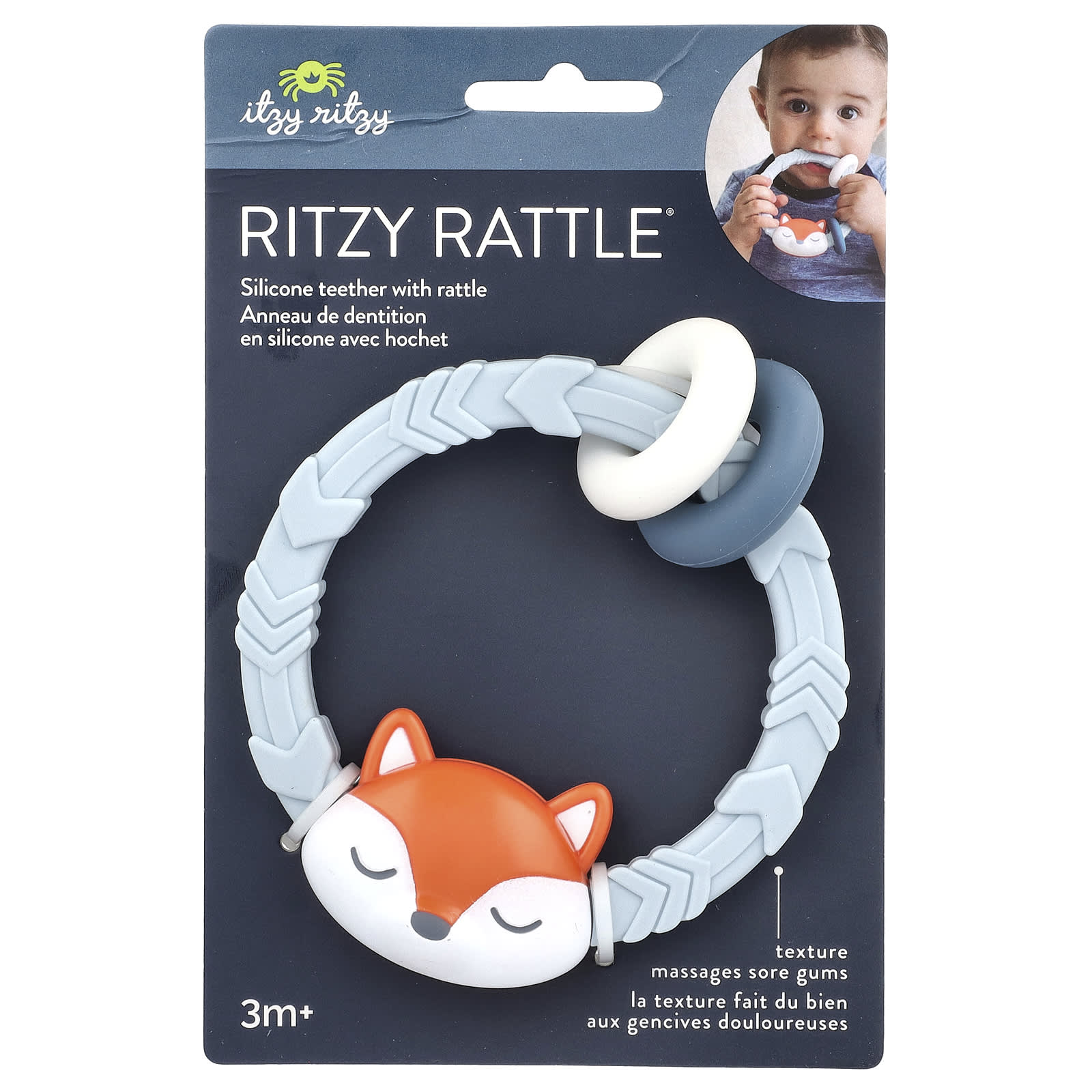 Fox Silicone Teether Rattle for 3+ Months, BPA-Free, Easy to Clean - Image 1