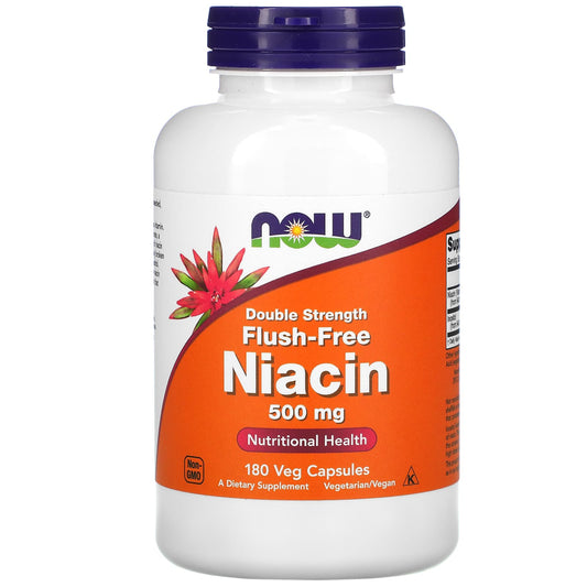 NOW Foods, Niacin, Flush-Free, Double Strength, 500 mg, 180 Veg Capsules - Image 1