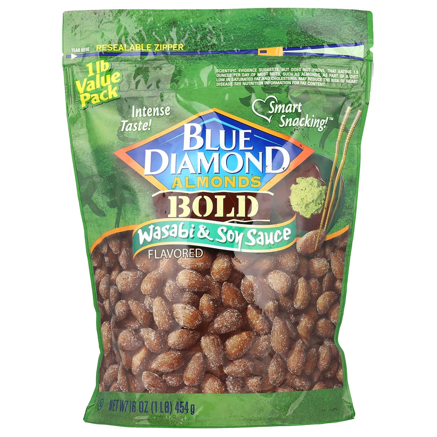 Wasabi & Soy Sauce Almonds, Bold Snacking Delight, 16 oz Resealable Bag - Image 1