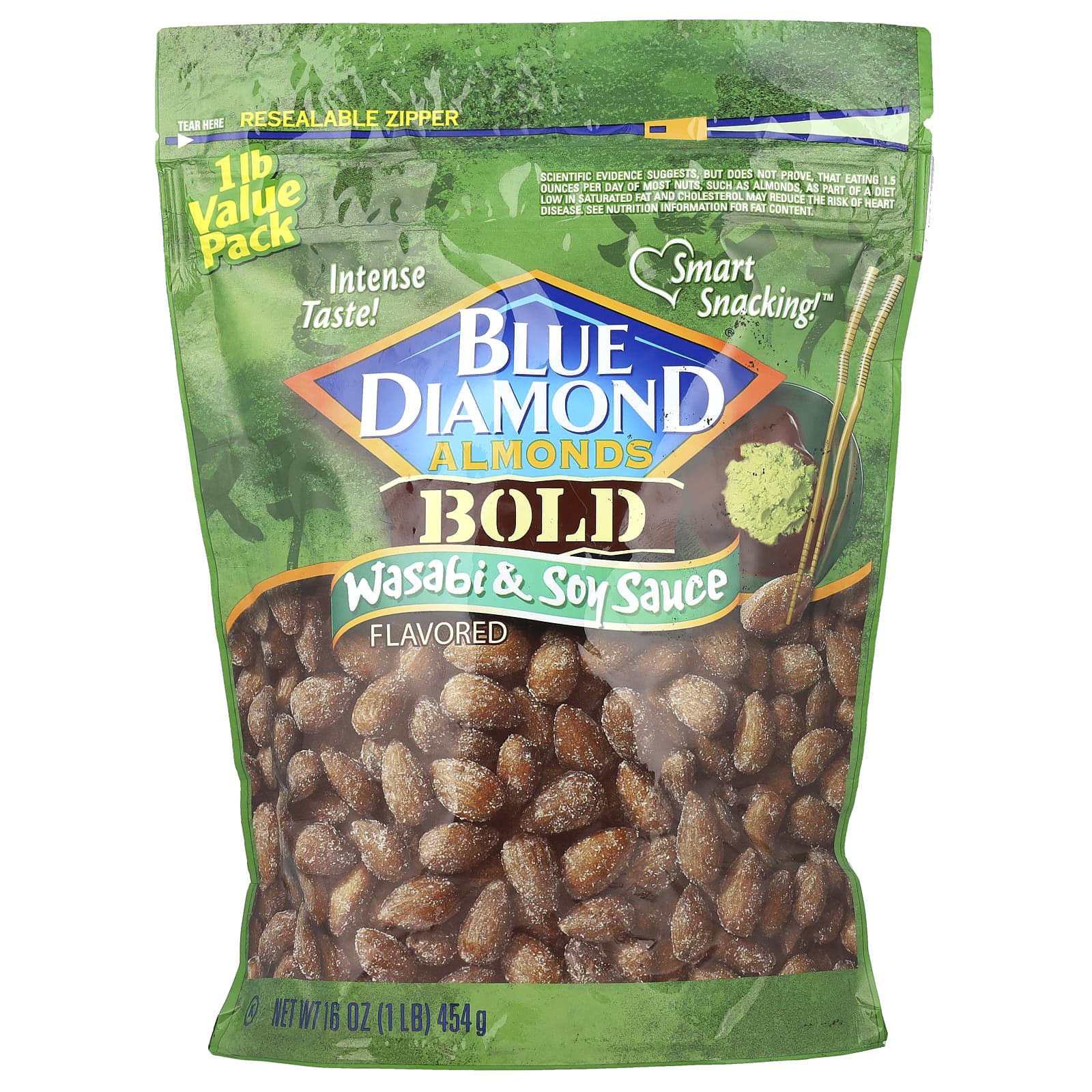Wasabi & Soy Sauce Almonds, Bold Snacking Delight, 16 oz Resealable Bag - Image 1