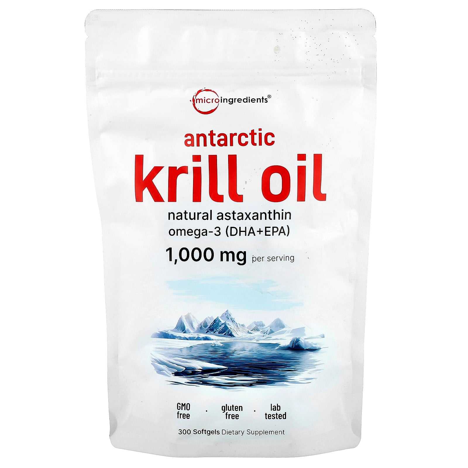 Micro Ingredients, Antarctic Krill Oil, 300 Softgels (500 mg per Softgel) - Image 1