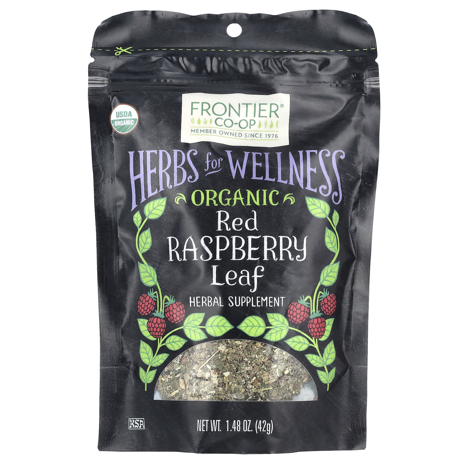 Frontier Co-op Organic Red Raspberry Leaf, 1.48 oz - Herbal Supplement - Image 1
