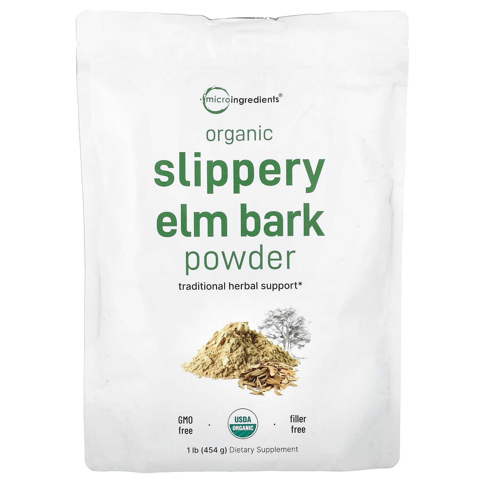 Micro Ingredients, Organic Slippery Elm Bark Powder , 1 lb (454 g) - Image 1
