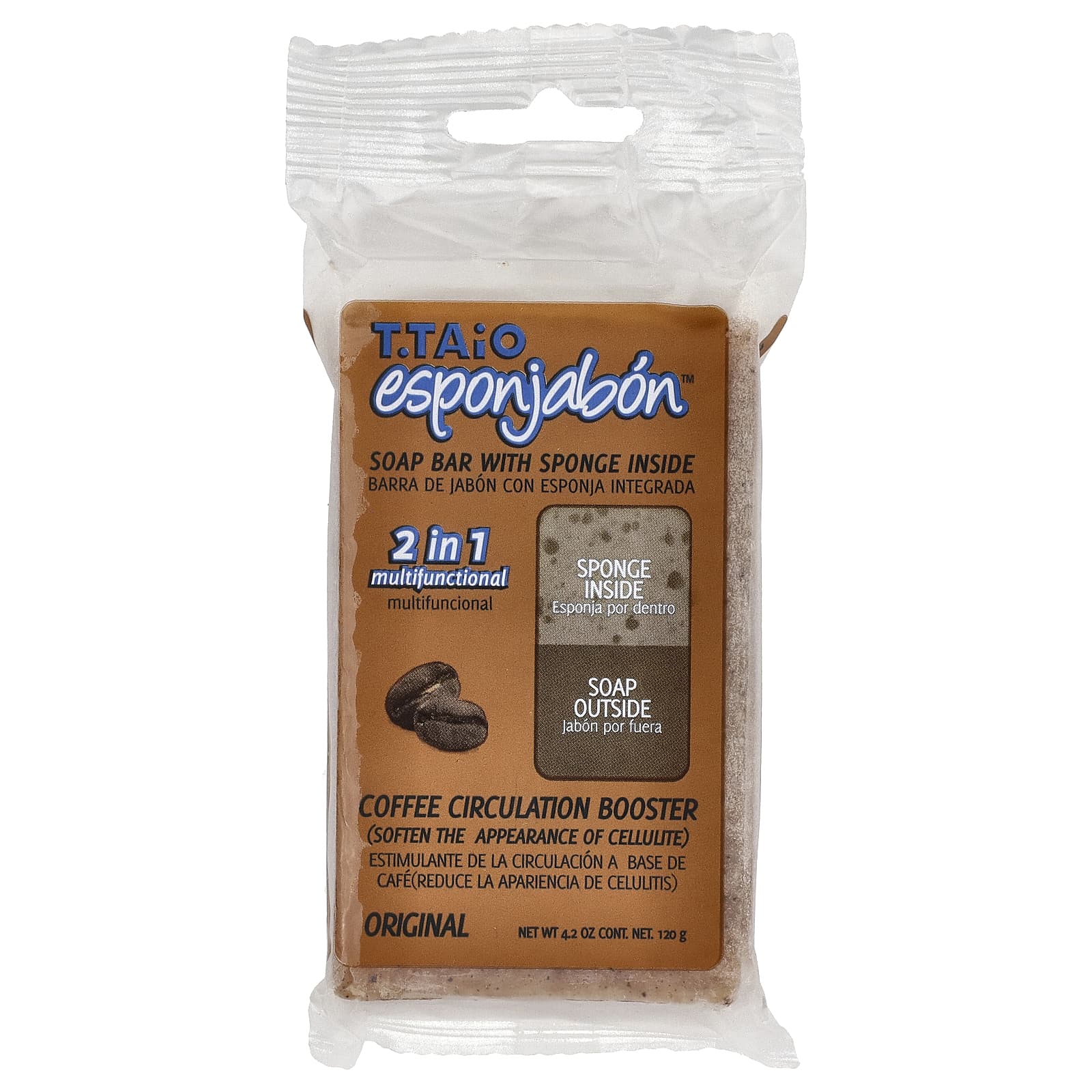 T. Taio, Soap Bar With Sponge Inside, Coffee Circulation Booster, Original, 4.2 oz (120 g) - Image 1