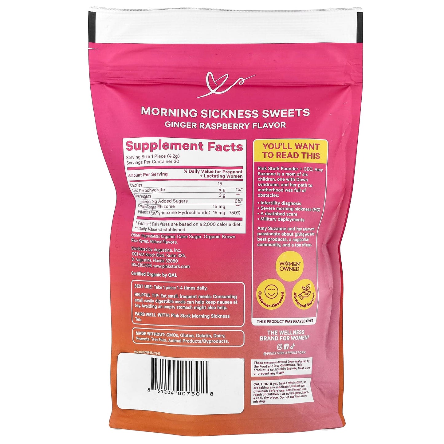 Pink Stork, Morning Sickness Sweets, Ginger Raspberry, 30 Organic Lozenges - Image 2