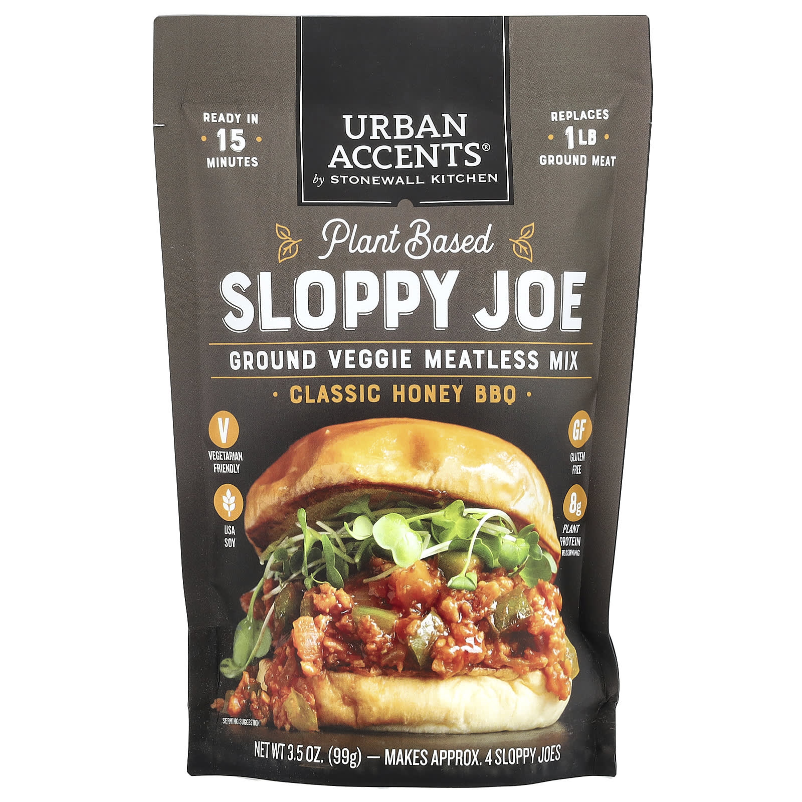 Urban Accents, Plant Based Sloppy Joe, Ground Veggie Meatless Mix, Classic Honey BBQ, 3.5 oz (99 g) - Image 1