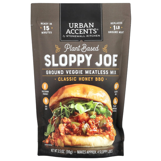 Urban Accents, Plant Based Sloppy Joe, Ground Veggie Meatless Mix, Classic Honey BBQ, 3.5 oz (99 g) - Image 1