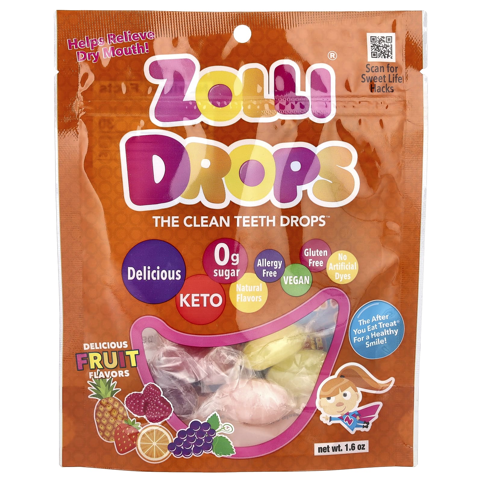 Zollipops, Zolli Drops, The Clean Teeth Drops, Delicious Fruit, 1.6 oz - Image 1