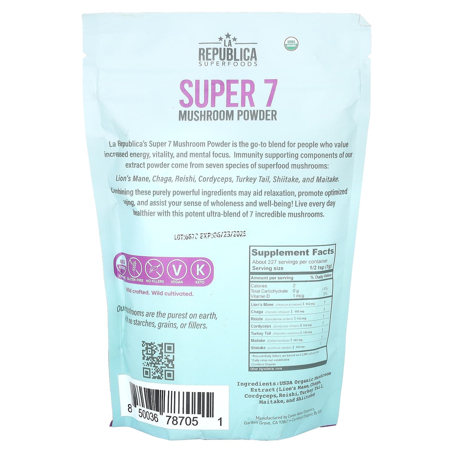 LA Republica, Super 7 Mushroom Powder, 8 oz (227 g) - Image 2